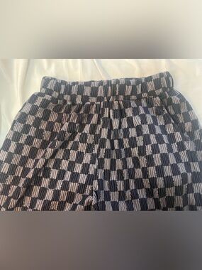 FRIFUL XL Black Gray Checkerboard Pleated Wide Leg Pants